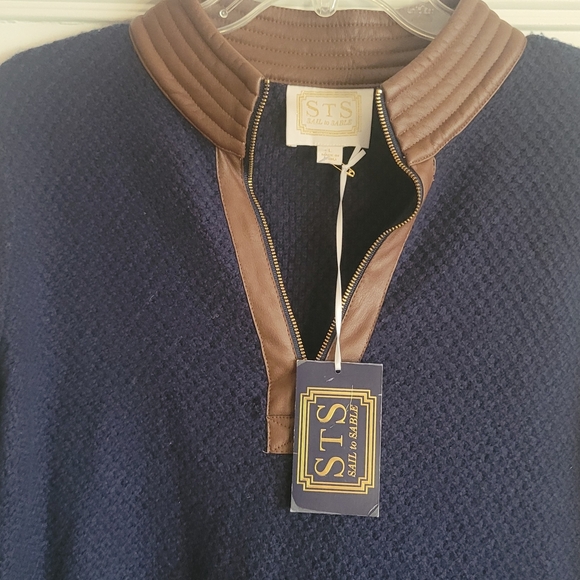 Sail to Sable Wool-Cashmere Tunic Dress with Faux Leather Trim Sz Large - Picture 2 of 8